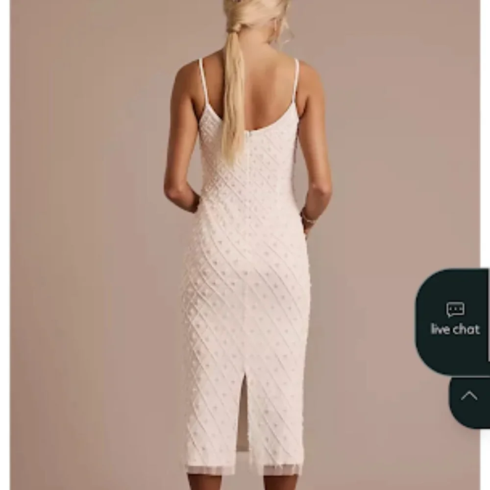 DB Studio Beaded Scoop Neck Spaghetti Strap Midi Dress – White (Bridal) - Picture 4 of 7